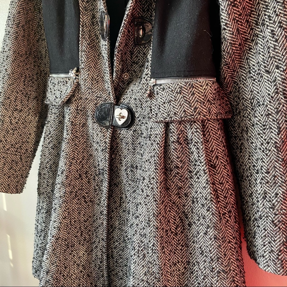 Betsy Johnson Herringbone Wool Peplum Dress Coat Size 6 - Picture 9 of 15